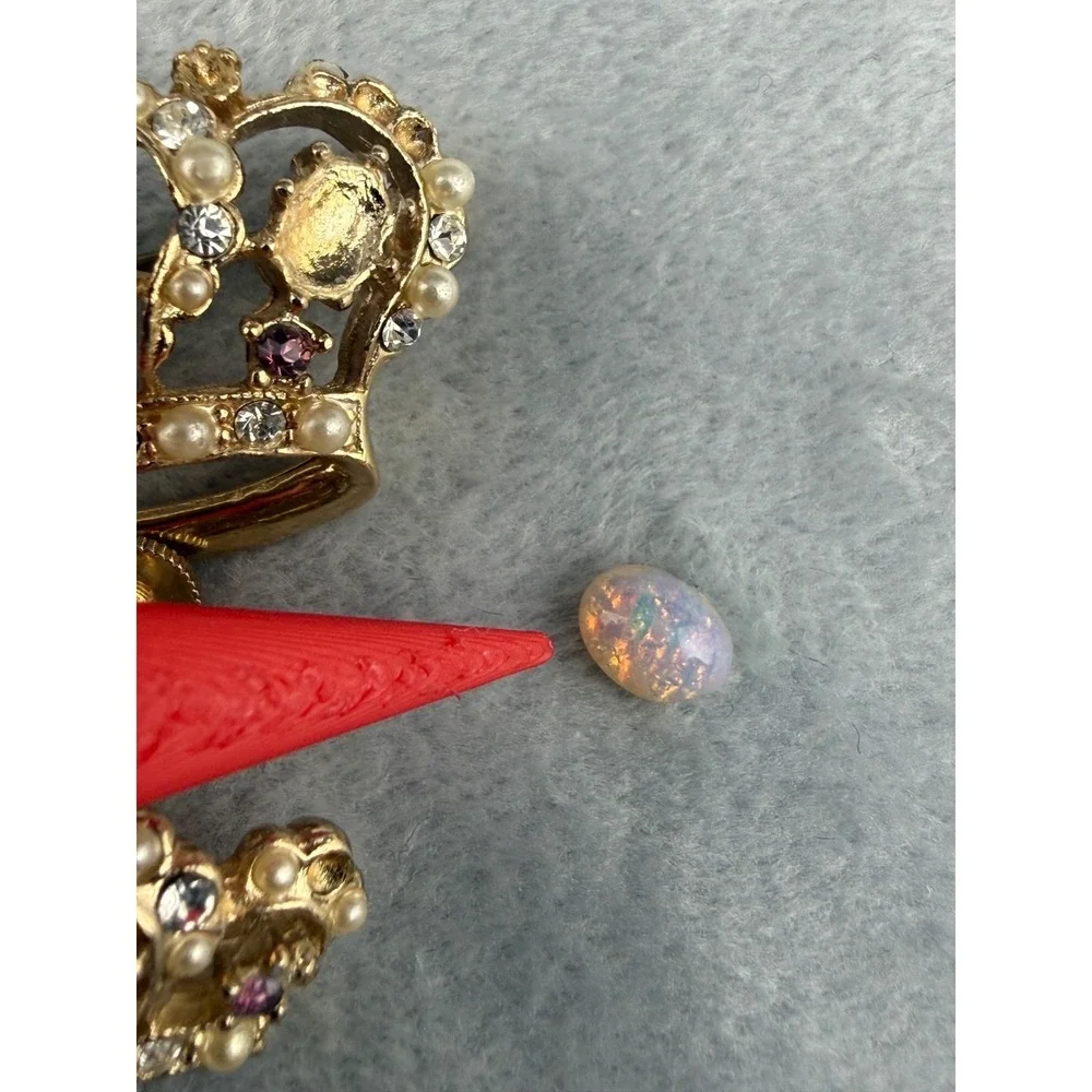 Vintage Crown Brooch Screw Back Earrings Set Rhinestone Pink‎